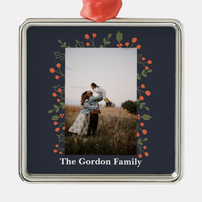 1 Foto Botanischer Urlaub Holly Moderne Weihnachte Ornament Aus Metall (Vorne)