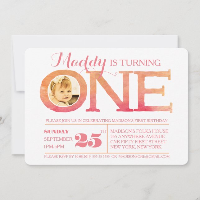 1. Foto-Einladung Geburtstag Ombre Einladung (Vorderseite)