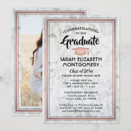 1 Foto Eleganter Marmor & Rosa Rose Gold Abschluss Einladung