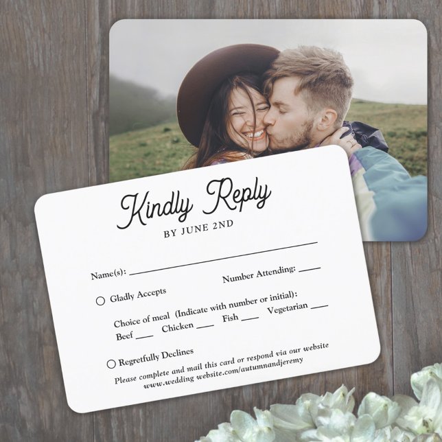 1 Foto Essensoptionen Elegante Retro-Schrift Hochz RSVP Karte (Von Creator hochgeladen)