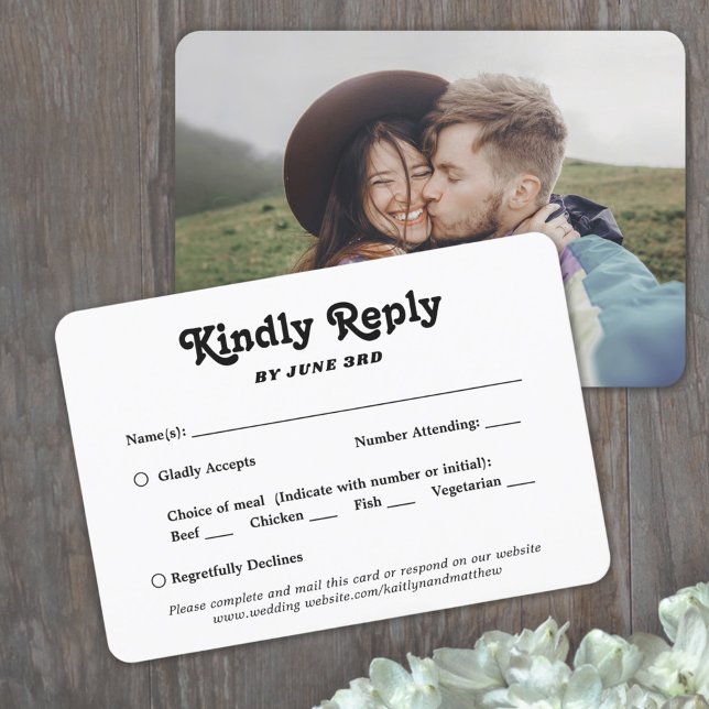 1 Foto Essensoptionen Retro-Typografie Hochzeit RSVP Karte (Von Creator hochgeladen)