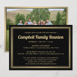 1 Foto Family Wiedersehen Elegant Black and Gold Einladung