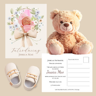 1 Foto Florales Kranz Geburt Ankündigung ~ Postkarte