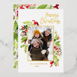 1 Foto grünes Blattwerk frohe Weihnachten Folien Feiertagskarte