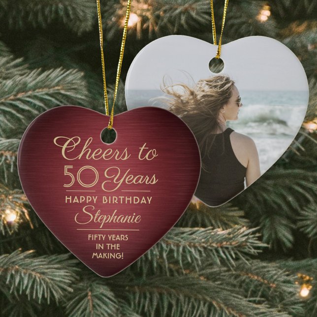 1 Foto JEDER Geburtstag Brushed Burgundy & Gold He Keramik Ornament (Von Creator hochgeladen)