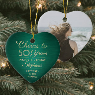 1 Foto JEDER Geburtstag Brushed Green and Gold Hea Keramik Ornament