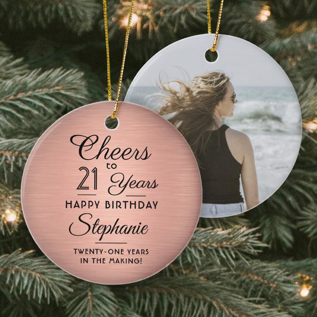 1 Foto JEDER Geburtstag Brushed Pink Rose Gold Run Keramik Ornament (Von Creator hochgeladen)