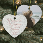1 Foto JEDER Geburtstag Pink Weiße Imitate Marmorh Keramik Ornament<br><div class="desc">Herzlichen Glückwunsch zum Geburtstag! Feiern Sie einen fröhlichen Geburtstag für sie mit einem maßgeschneiderten Foto herzförmigen Imitat Marmor Keramik Ornament. Alle Formulierungen auf dieser Vorlage (inklusive "Cheers to 50 Years") sind für einen 50. Geburtstag Set, können aber für jedes Jahr oder jede Art von Veranstaltung einfach personalisiert werden. Das rosa-weiße...</div>