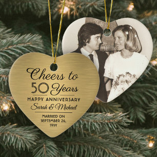1 Foto JEDER Jubiläum Cheers Black & Gold Heart Keramik Ornament