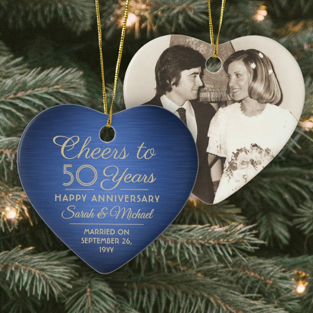 1 Foto JEDER Jubiläum Cheers Blue and Gold Heart Keramik Ornament (Von Creator hochgeladen)