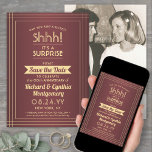 1 Foto Jubiläum Überraschung Party Burgund & Gold Save The Date<br><div class="desc">Kannst du ein Geheimnis behalten haben? Laden Sie Ihre Familie und Freunde zu einem eleganten und aufregenden Überraschungs-Jubiläum-Party mit individuellen Foto-Bordeaux und Gold Save the Date Einladungen ein. Bild und alle Formulierungen auf dieser Vorlage sind einfach zu personalisieren, einschließlich der Nachricht, dass "Shhh! Es ist ÜBERRASCHEND." Das Design besticht durch...</div>