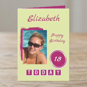 1 Foto Name Rosa Grün 18. Geburtstag Karte