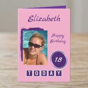 1 Foto Name Rosa Lila 18. Geburtstag Karte