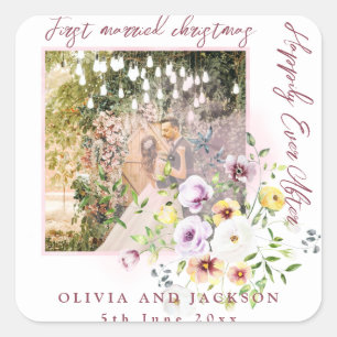 1 Foto Neuauflage 1. Verheirateter Weihnachtsrosa  Quadratischer Aufkleber