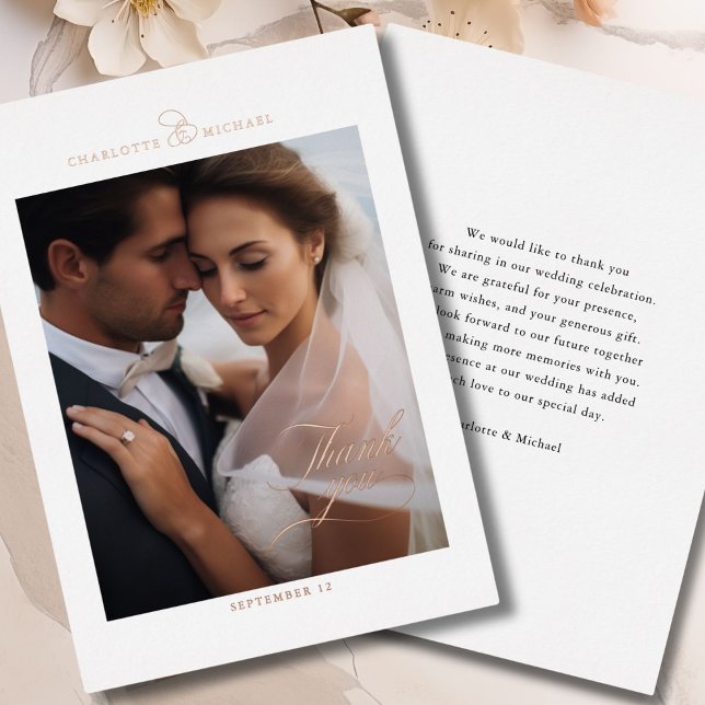 1 Foto, Rose-Gold-Foil, DANKE! Folieneinladung (1 Photo, Rose-Gold-Foil, THANK YOU! Foil Invitation)