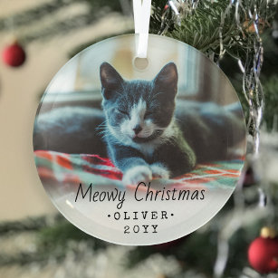 1 Foto Text Meowa Weihnachtskatze Einfaches Skript Ornament Aus Glas