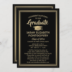 1 Foto Virtual Graduation Party Black and Gold Einladung