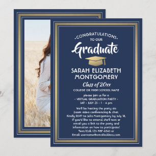 1 Foto Virtual Graduation Party Navy Blue & Gold Einladung