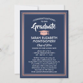 1 Foto Virtual Graduation Party Navy Blue & Pink Einladung