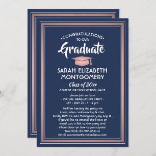1 Foto Virtual Graduation Party Navy Blue & Pink Einladung