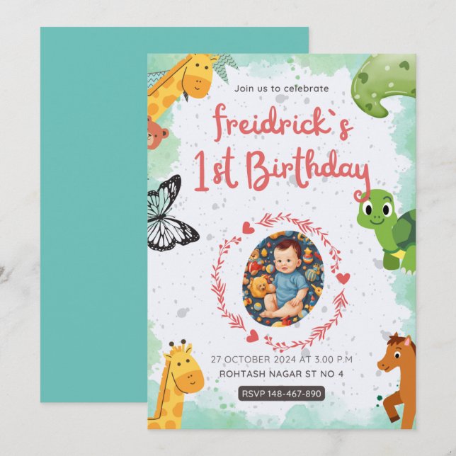 1. Geburt blaugrüne Farbe des Wassers Einladung (Vorne/Hinten)