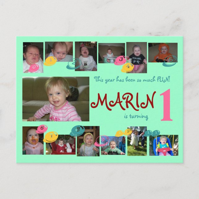 1. Geburtstag 12 Monate Foto Postkarte (Vorderseite)