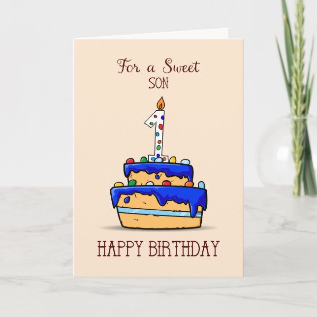 1. Geburtstag, 1. Geburtstag, auf Sweet Blue Cake Karte (Vorderseite)
