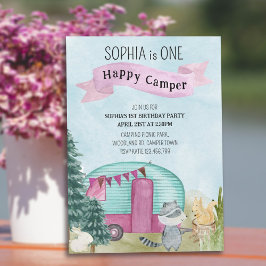 1. Geburtstag 1 Happy Camper Woodland Camping Einladung