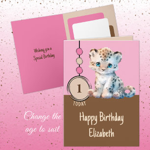 1. Geburtstag 1 heute niedlicher Leopard-Rosa Karte