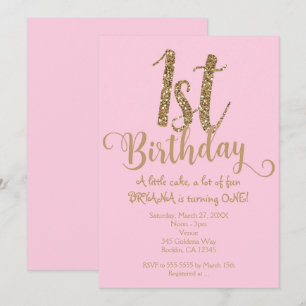 1. GEBURTSTAG 1 Pink & Gold Party Einladungen