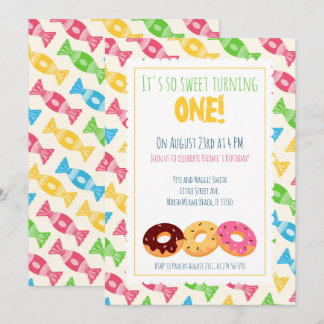 1. Geburtstag 3 Donuts Baby Girl Party Einladung