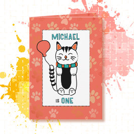 1. Geburtstag Adorable Cat Cartoon Sonniges Sprich Karte