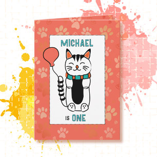 1. Geburtstag Adorable Cat Cartoon Sonniges Sprich Karte