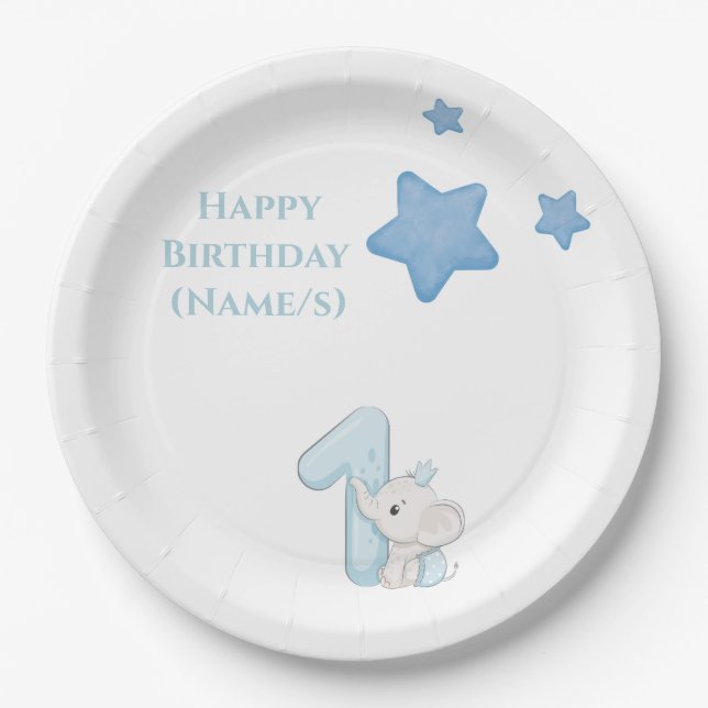 1. Geburtstag (Anpassbarer Text und Name) Pappteller (Vorderseite)
