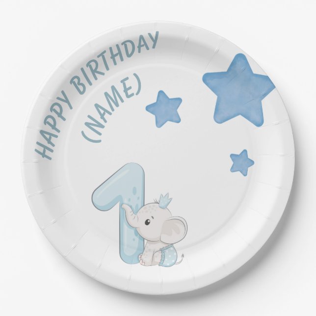 1. Geburtstag (Anpassbarer Text und Name) Pappteller (Vorderseite)