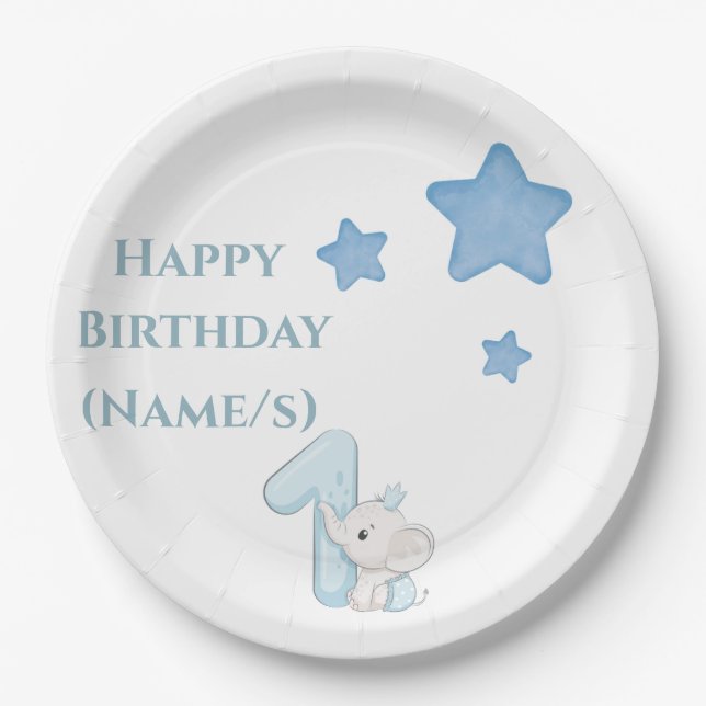 1. Geburtstag (Anpassbarer Text und Name) Pappteller (Vorderseite)