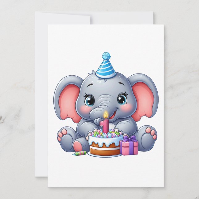 1. Geburtstag Baby Elefant Ankündigung (Vorderseite)