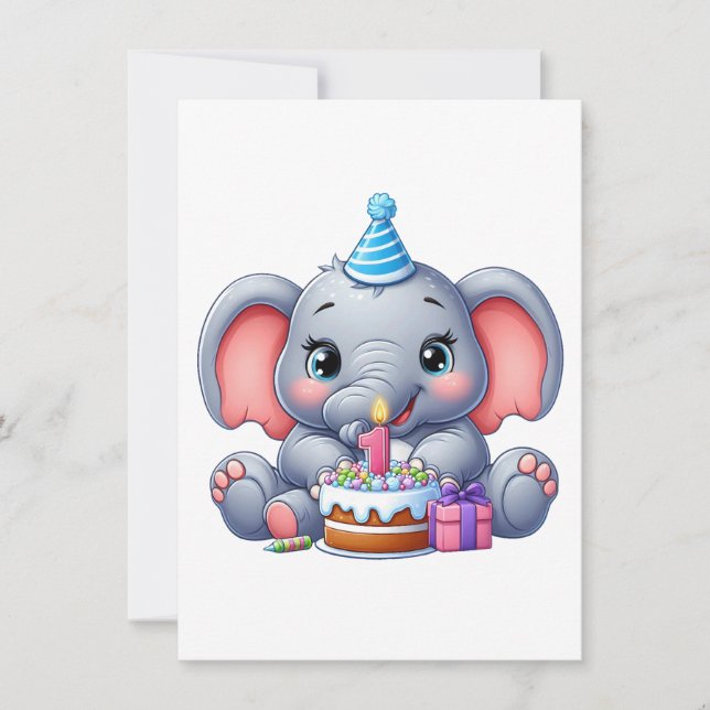 1. Geburtstag Baby Elefant Einladung (Vorderseite)