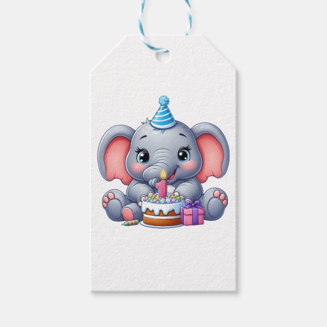 1. Geburtstag Baby Elefant Geschenkanhänger (Vorderseite)