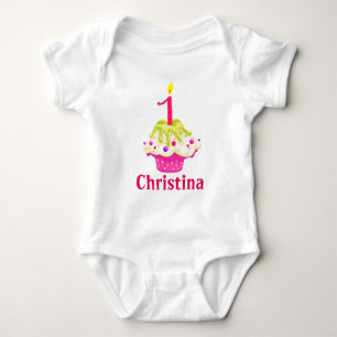 1. Geburtstag Baby Girl Pink Cake personalisieren Strampler