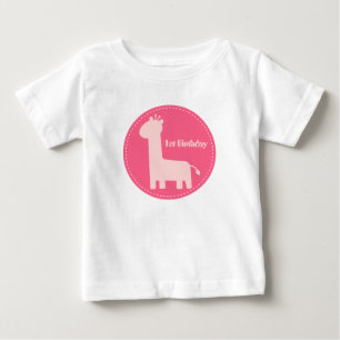 1. Geburtstag - Baby Girl Pink Giraffe Silhouette T-shirt