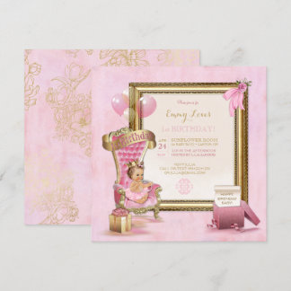 1. Geburtstag Baby Girl Princess Throne Gold Pink Einladung