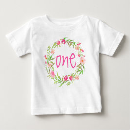 1. Geburtstag Baby Girl Watercolor Blumenstrauß Baby T-shirt