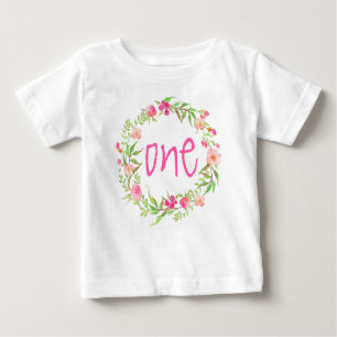 1. Geburtstag Baby Girl Watercolor Blumenstrauß Baby T-shirt