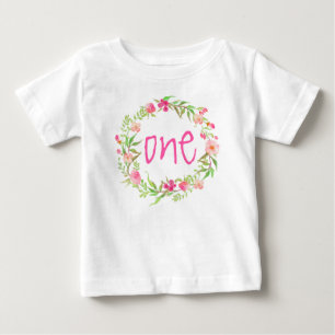 1. Geburtstag Baby Girl Watercolor Blumenstrauß T-shirt
