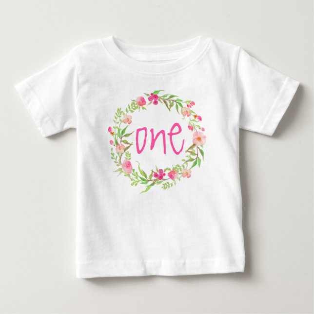 1. Geburtstag Baby Girl Watercolor Blumenstrauß T-shirt (Vorderseite)