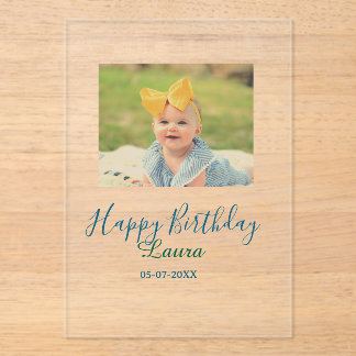 1. Geburtstag Baby Kinder Name Datum Foto hinzufüg Acryleinladungen