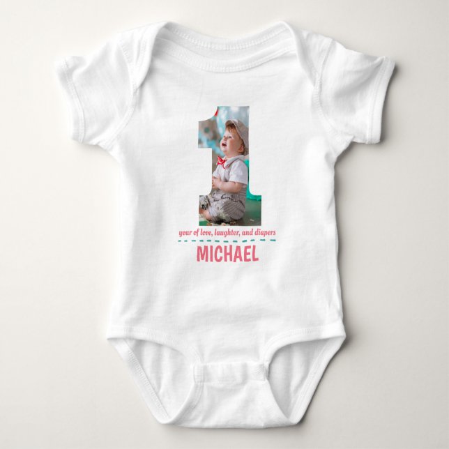 1. GEBURTSTAG BABY SCHLIESSEN CUSTOM-FOTO STRAMPLER (Vorderseite)
