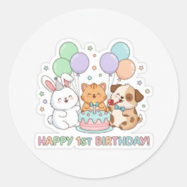 1. Geburtstag Baby-Tiere Aufkleber