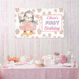 1. Geburtstag Ballerina Penguin Pink Banner